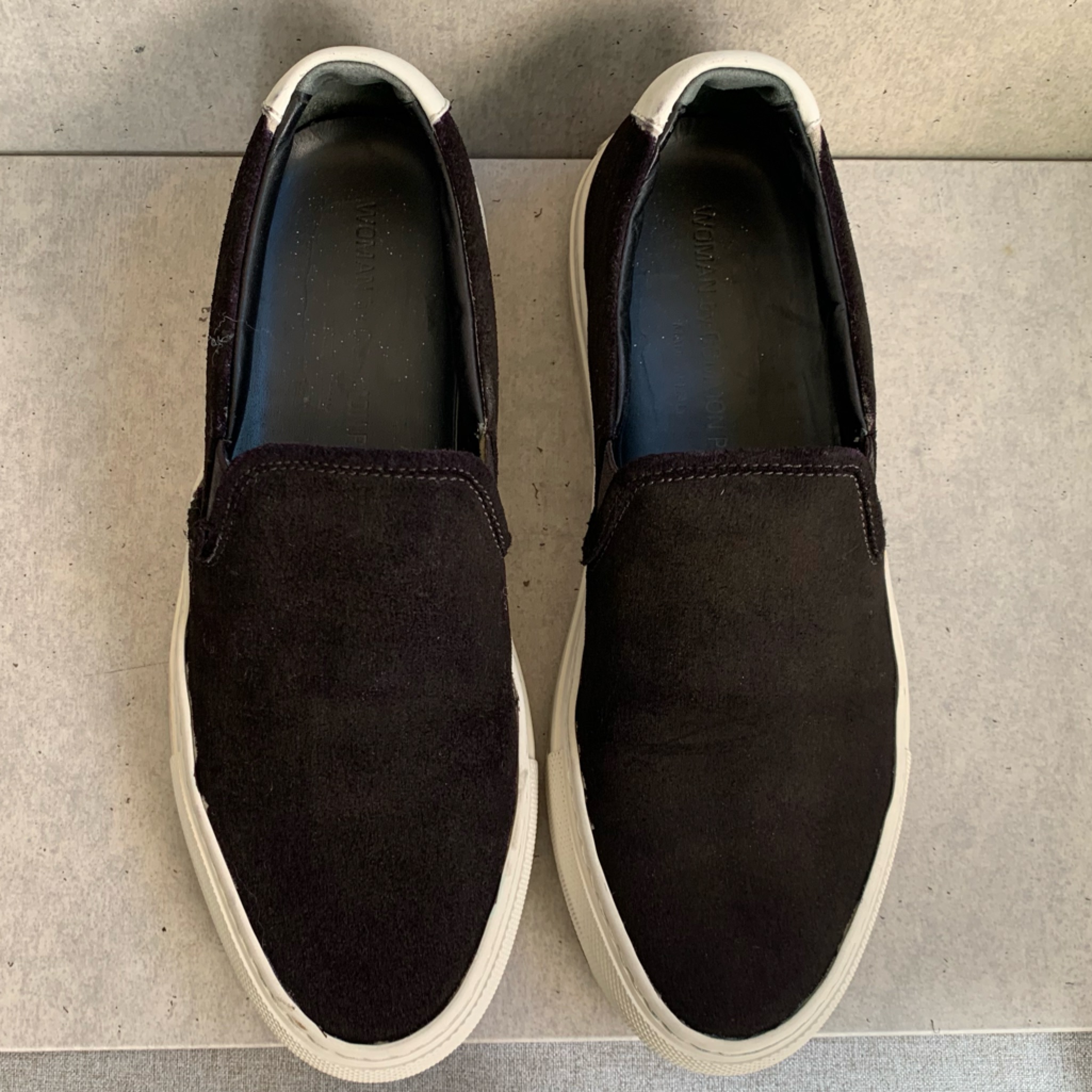 Woman By Common Projects Black Suede Sneakers Pull On Size 7
